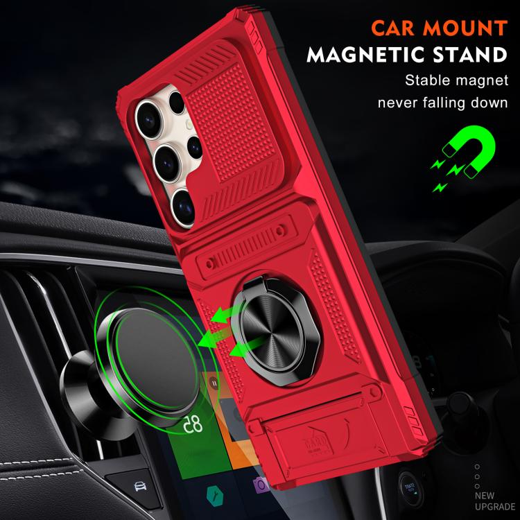 For Samsung Galaxy S25 Ultra 5G TPU Hybrid PC Shockproof Card Phone Case with Metal Ring Holder