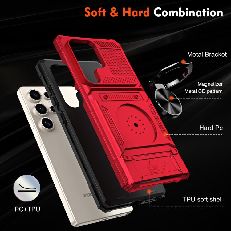 For Samsung Galaxy S25 Ultra 5G TPU Hybrid PC Shockproof Card Phone Case with Metal Ring Holder