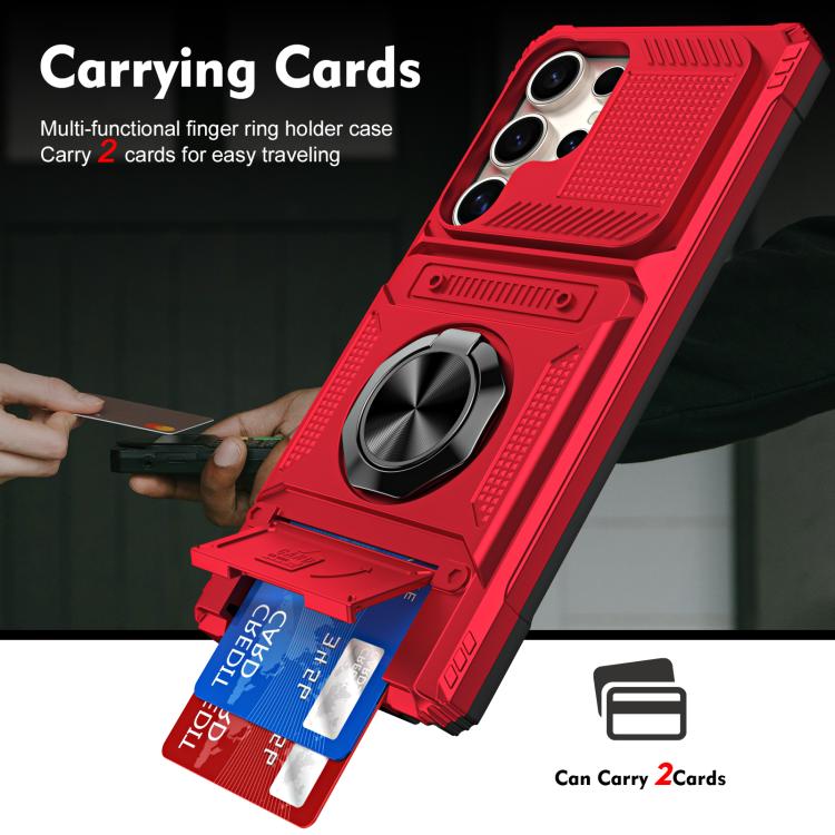 For Samsung Galaxy S25 Ultra 5G TPU Hybrid PC Shockproof Card Phone Case with Metal Ring Holder
