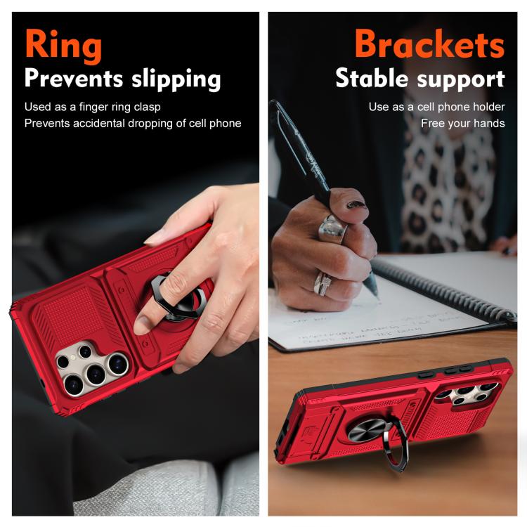 For Samsung Galaxy S25 Ultra 5G TPU Hybrid PC Shockproof Card Phone Case with Metal Ring Holder