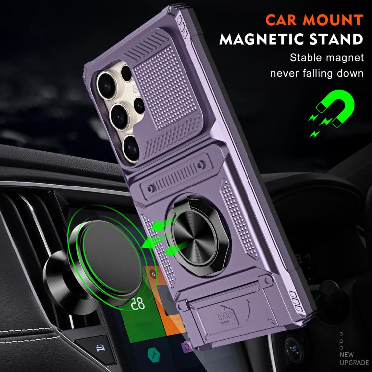 For Samsung Galaxy S25 Ultra 5G TPU Hybrid PC Shockproof Card Phone Case with Metal Ring Holder