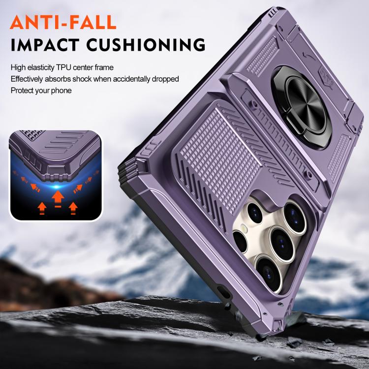 For Samsung Galaxy S25 Ultra 5G TPU Hybrid PC Shockproof Card Phone Case with Metal Ring Holder