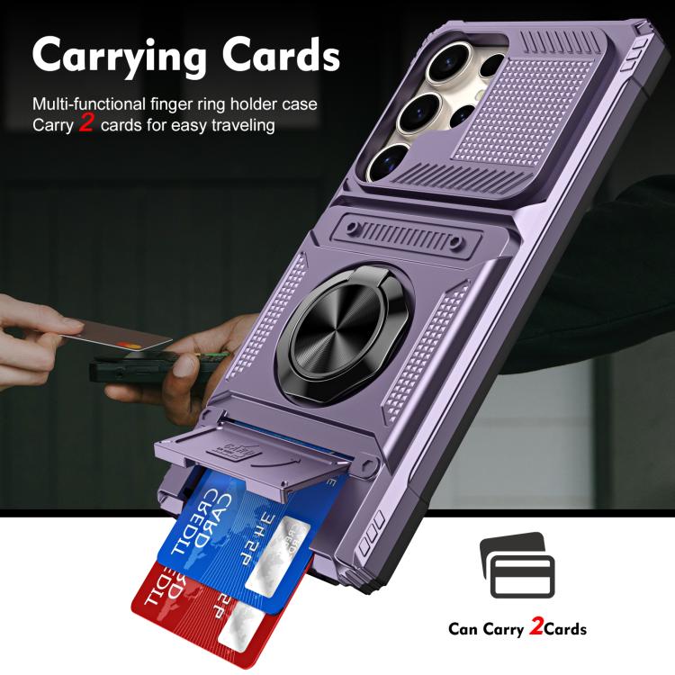 For Samsung Galaxy S25 Ultra 5G TPU Hybrid PC Shockproof Card Phone Case with Metal Ring Holder