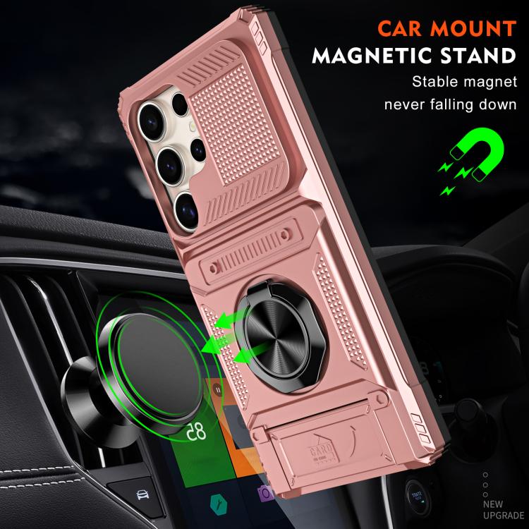 For Samsung Galaxy S25 Ultra 5G TPU Hybrid PC Shockproof Card Phone Case with Metal Ring Holder