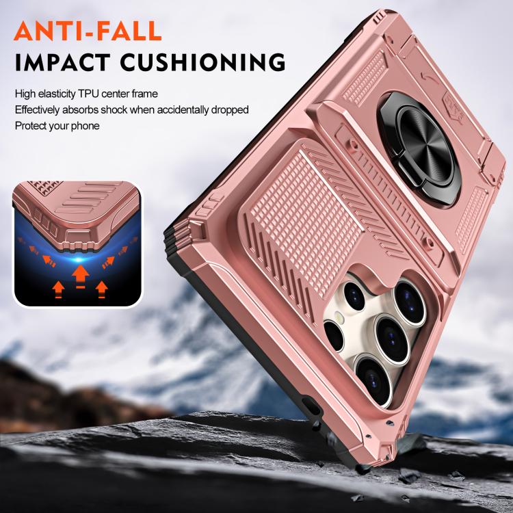 For Samsung Galaxy S25 Ultra 5G TPU Hybrid PC Shockproof Card Phone Case with Metal Ring Holder