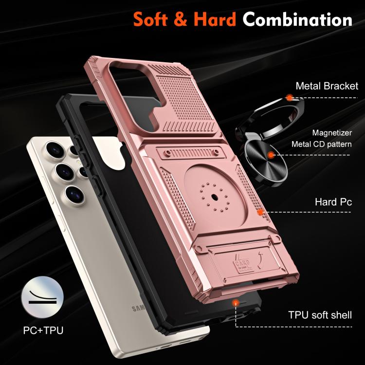 For Samsung Galaxy S25 Ultra 5G TPU Hybrid PC Shockproof Card Phone Case with Metal Ring Holder
