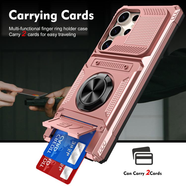 For Samsung Galaxy S25 Ultra 5G TPU Hybrid PC Shockproof Card Phone Case with Metal Ring Holder