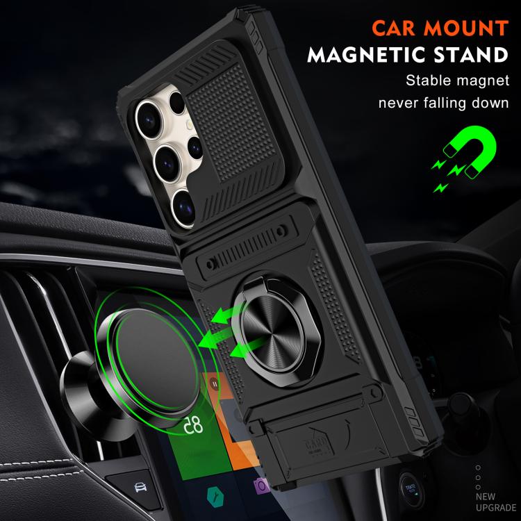 For Samsung Galaxy S25 Ultra 5G TPU Hybrid PC Shockproof Card Phone Case with Metal Ring Holder