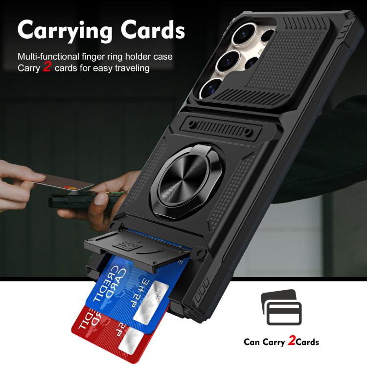 For Samsung Galaxy S25 Ultra 5G TPU Hybrid PC Shockproof Card Phone Case with Metal Ring Holder