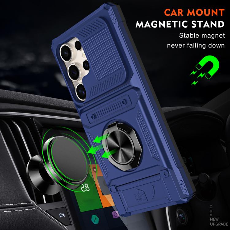 For Samsung Galaxy S25 Ultra 5G TPU Hybrid PC Shockproof Card Phone Case with Metal Ring Holder