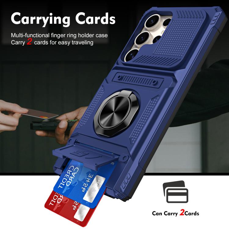 For Samsung Galaxy S25 Ultra 5G TPU Hybrid PC Shockproof Card Phone Case with Metal Ring Holder
