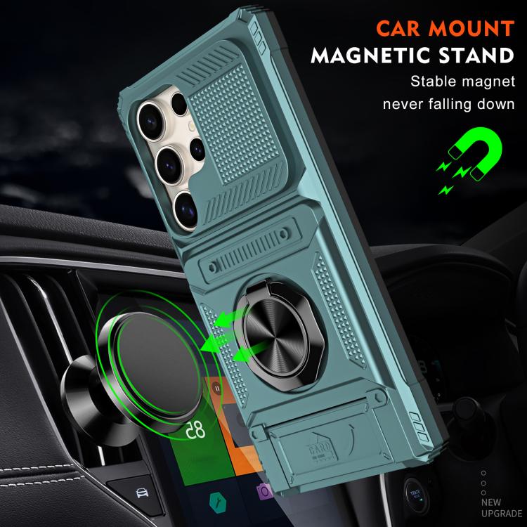 For Samsung Galaxy S25 Ultra 5G TPU Hybrid PC Shockproof Card Phone Case with Metal Ring Holder