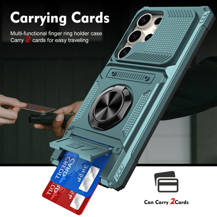 For Samsung Galaxy S25 Ultra 5G TPU Hybrid PC Shockproof Card Phone Case with Metal Ring Holder