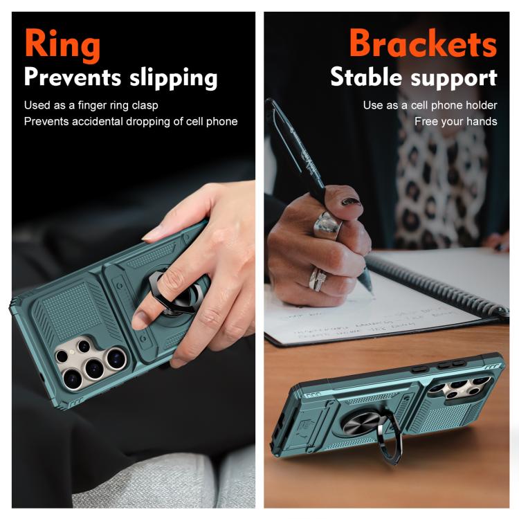 For Samsung Galaxy S25 Ultra 5G TPU Hybrid PC Shockproof Card Phone Case with Metal Ring Holder