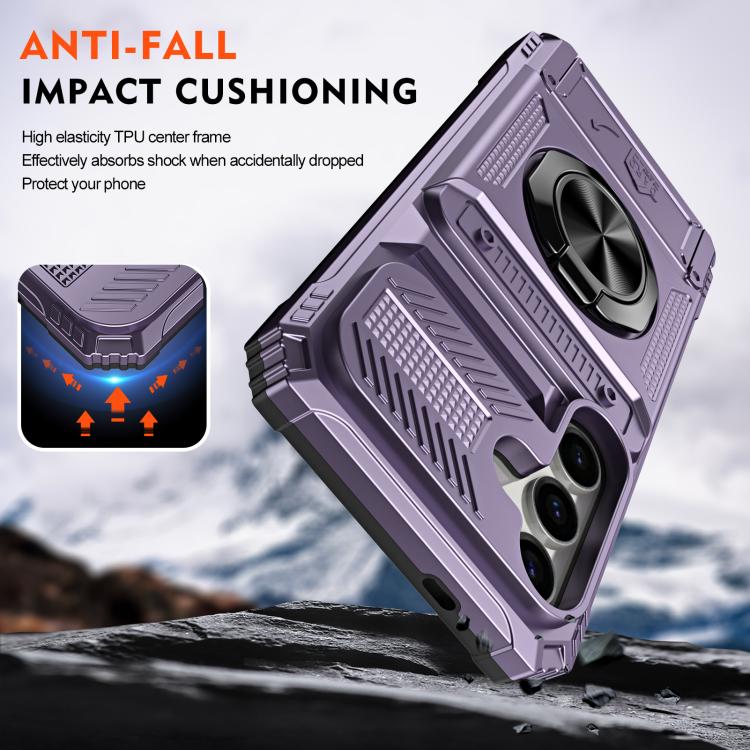 For Samsung Galaxy S26 5G TPU Hybrid PC Shockproof Card Phone Case with Metal Ring Holder