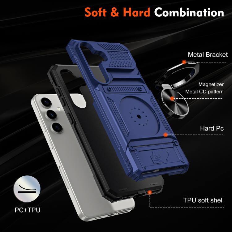 For Samsung Galaxy S26 5G TPU Hybrid PC Shockproof Card Phone Case with Metal Ring Holder