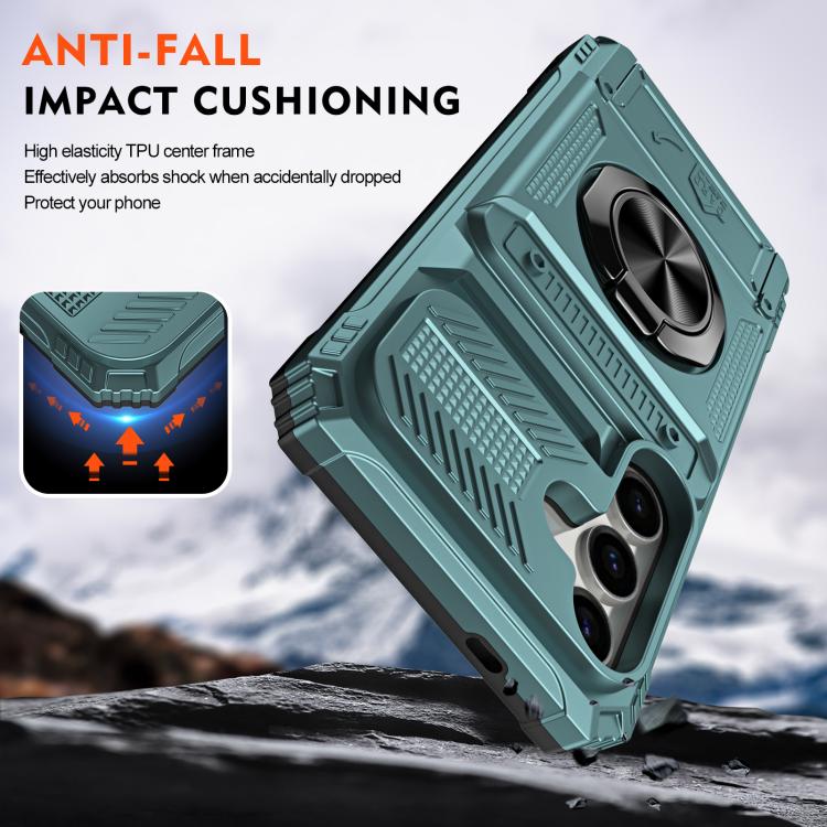 For Samsung Galaxy S26 5G TPU Hybrid PC Shockproof Card Phone Case with Metal Ring Holder