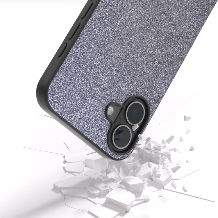 For iPhone 16 Black Frame Glitter Shockproof Phone Case