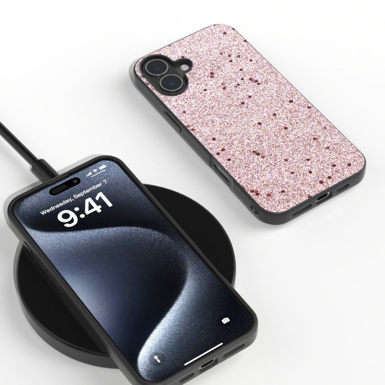 For iPhone 16 Black Frame Glitter Shockproof Phone Case