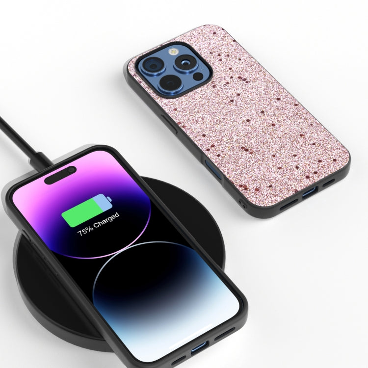 For iPhone 16 Pro Black Frame Glitter Shockproof Phone Case