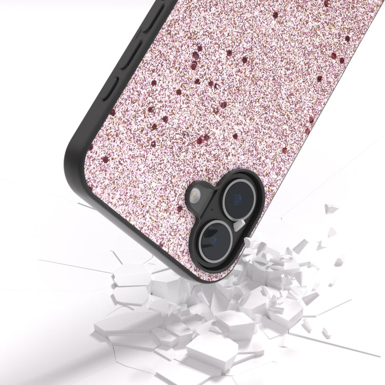 For iPhone 16 Plus Black Frame Glitter Shockproof Phone Case