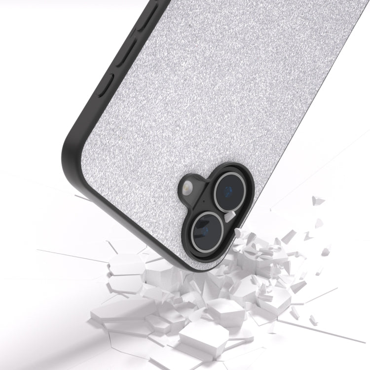 For iPhone 16 Plus Black Frame Glitter Shockproof Phone Case