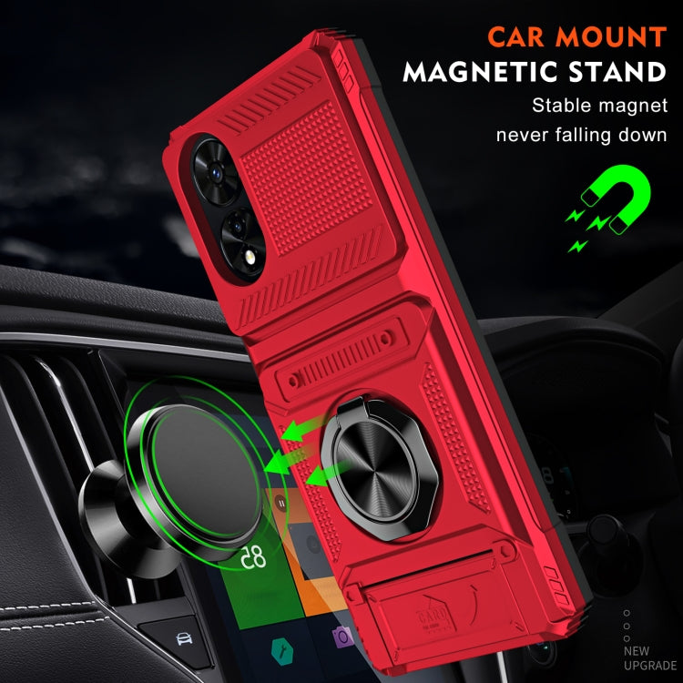 For TCL 50 SE 4G TPU Hybrid PC Shockproof Card Phone Case with Metal Ring Holder