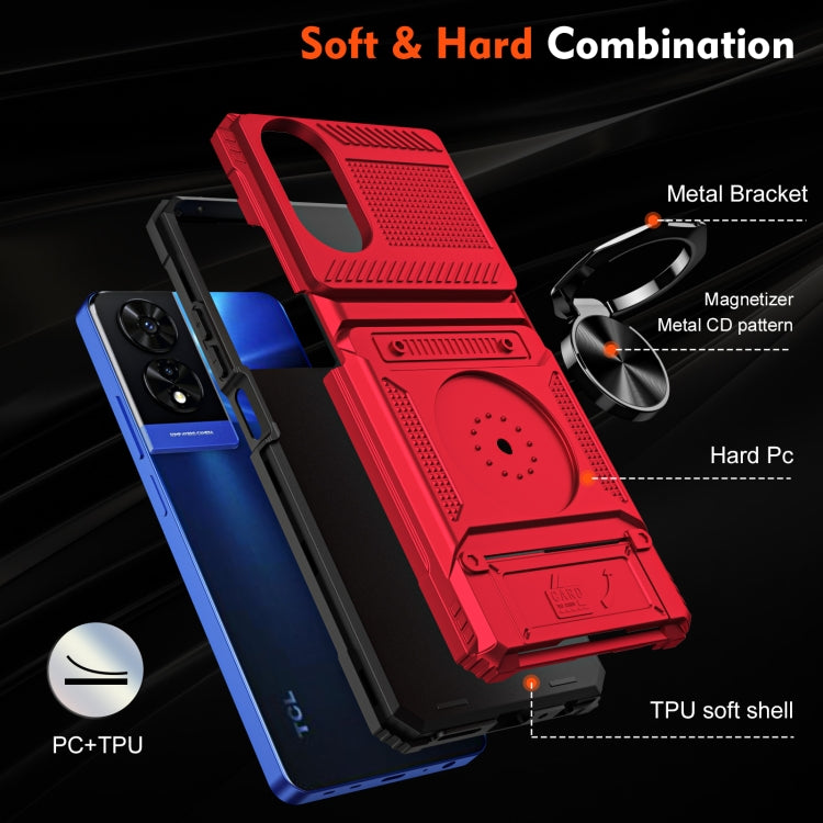 For TCL 50 SE 4G TPU Hybrid PC Shockproof Card Phone Case with Metal Ring Holder