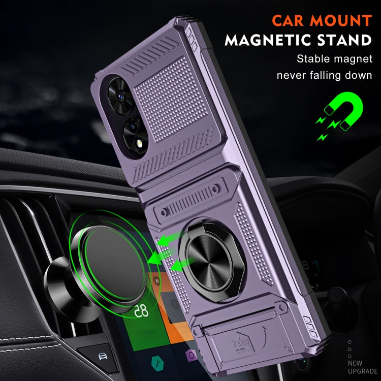For TCL 50 SE 4G TPU Hybrid PC Shockproof Card Phone Case with Metal Ring Holder