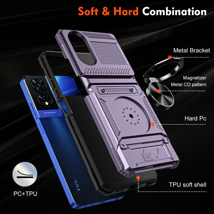 For TCL 50 SE 4G TPU Hybrid PC Shockproof Card Phone Case with Metal Ring Holder
