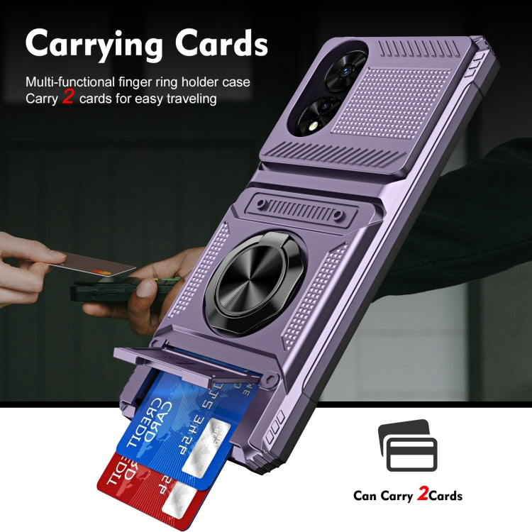 For TCL 50 SE 4G TPU Hybrid PC Shockproof Card Phone Case with Metal Ring Holder
