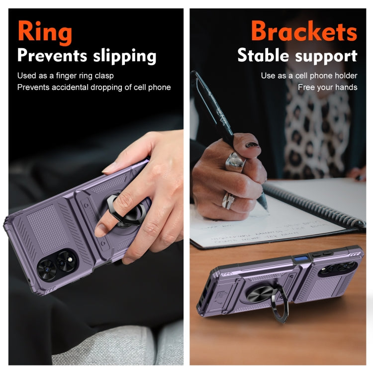 For TCL 50 SE 4G TPU Hybrid PC Shockproof Card Phone Case with Metal Ring Holder