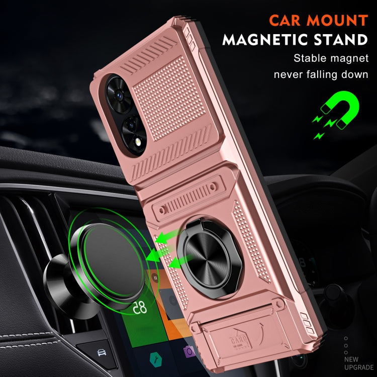 For TCL 50 SE 4G TPU Hybrid PC Shockproof Card Phone Case with Metal Ring Holder