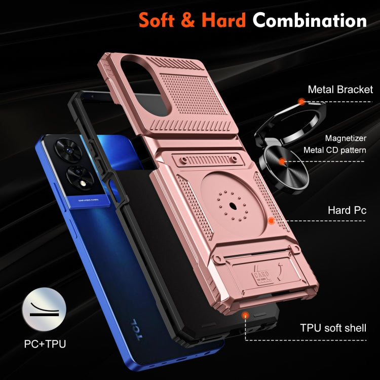 For TCL 50 SE 4G TPU Hybrid PC Shockproof Card Phone Case with Metal Ring Holder