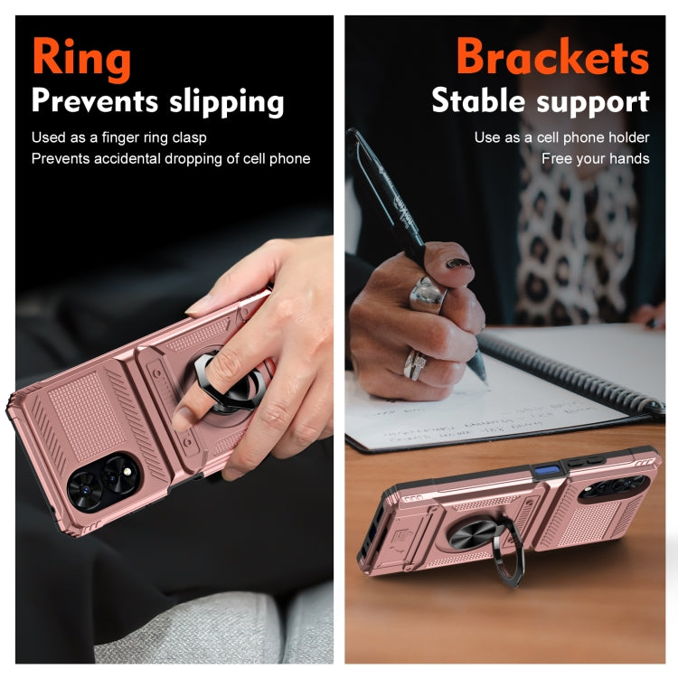 For TCL 50 SE 4G TPU Hybrid PC Shockproof Card Phone Case with Metal Ring Holder