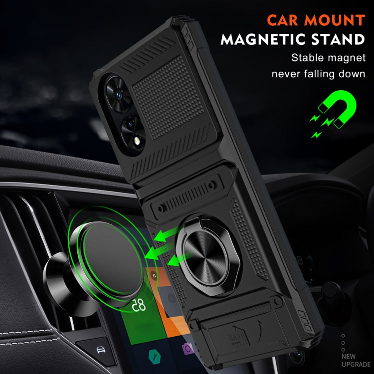 For TCL 50 SE 4G TPU Hybrid PC Shockproof Card Phone Case with Metal Ring Holder