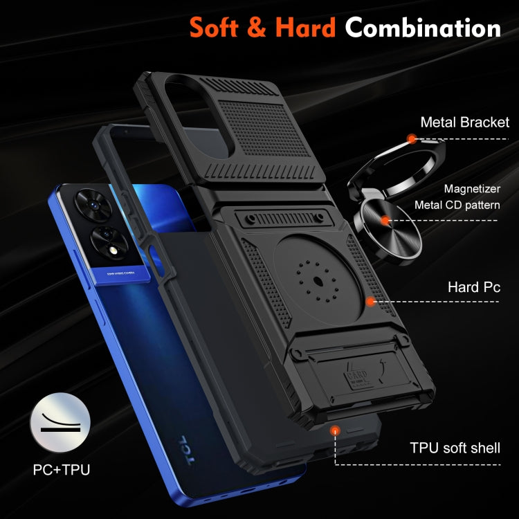 For TCL 50 SE 4G TPU Hybrid PC Shockproof Card Phone Case with Metal Ring Holder