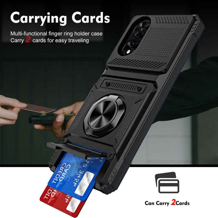 For TCL 50 SE 4G TPU Hybrid PC Shockproof Card Phone Case with Metal Ring Holder