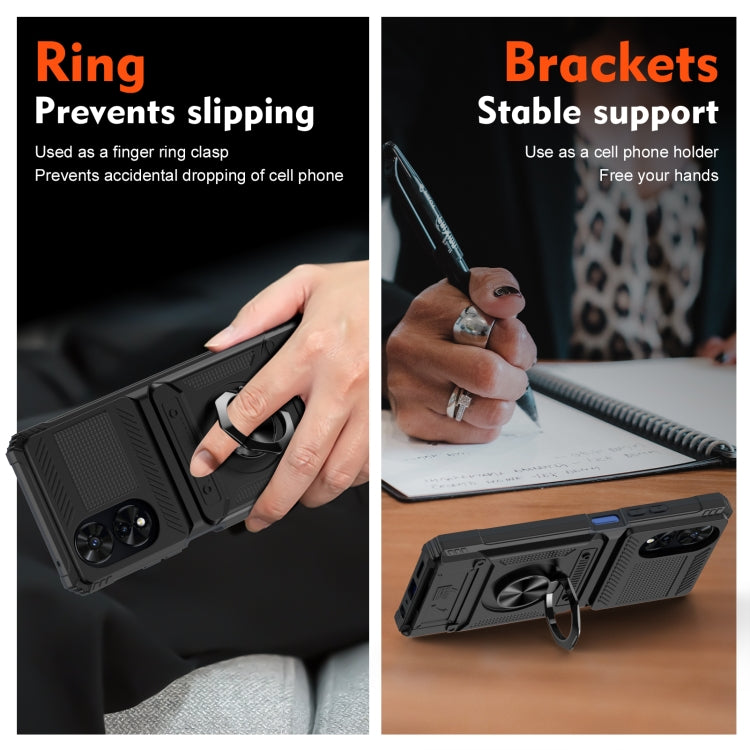For TCL 50 SE 4G TPU Hybrid PC Shockproof Card Phone Case with Metal Ring Holder