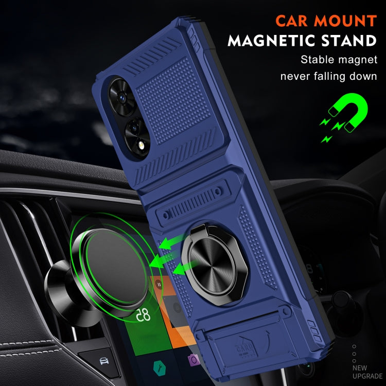 For TCL 50 SE 4G TPU Hybrid PC Shockproof Card Phone Case with Metal Ring Holder