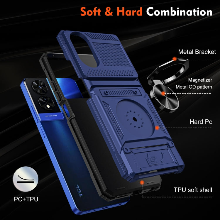 For TCL 50 SE 4G TPU Hybrid PC Shockproof Card Phone Case with Metal Ring Holder