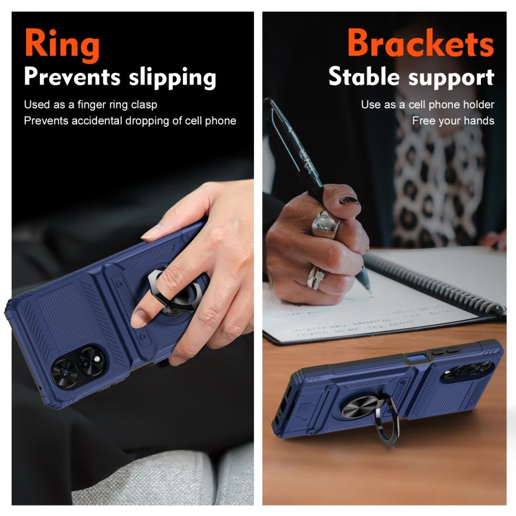 For TCL 50 SE 4G TPU Hybrid PC Shockproof Card Phone Case with Metal Ring Holder