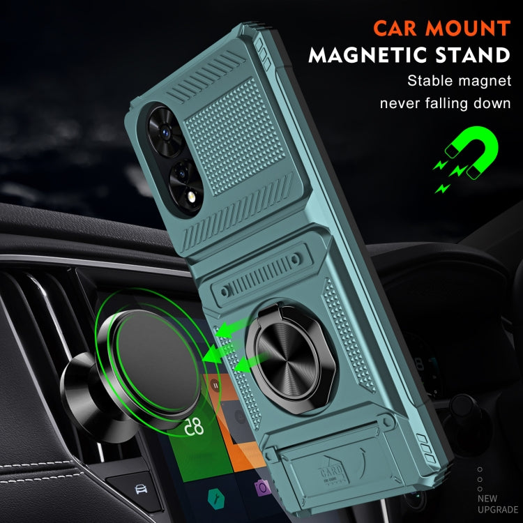 For TCL 50 SE 4G TPU Hybrid PC Shockproof Card Phone Case with Metal Ring Holder