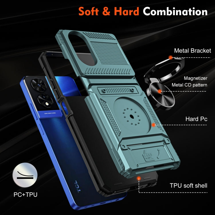 For TCL 50 SE 4G TPU Hybrid PC Shockproof Card Phone Case with Metal Ring Holder