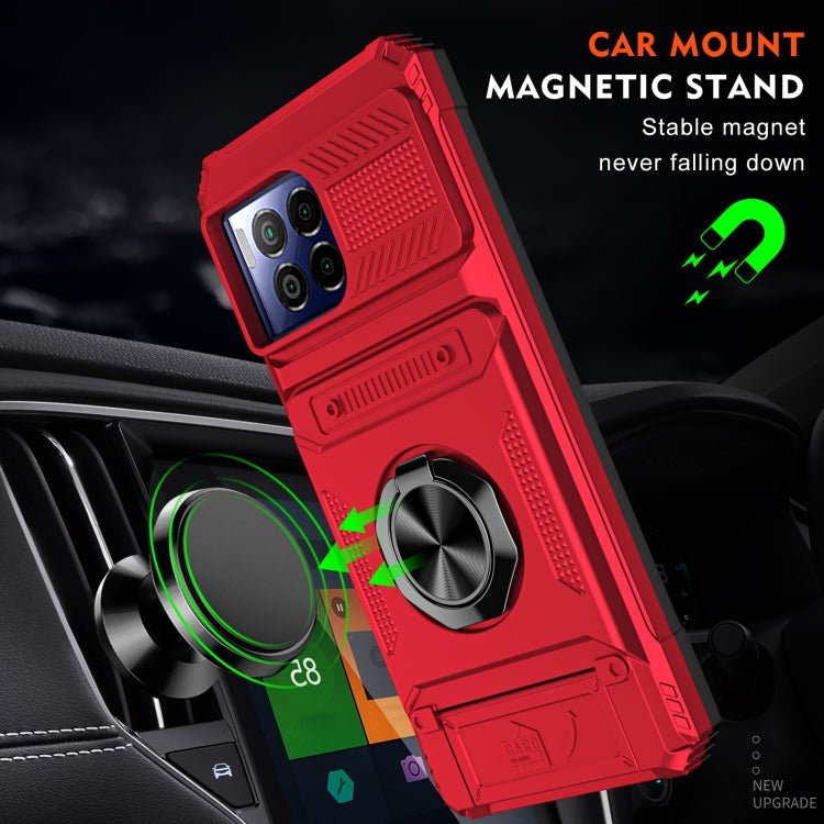 For T-Mobile REVVL 7 Pro TPU Hybrid PC Shockproof Card Phone Case with Metal Ring Holder
