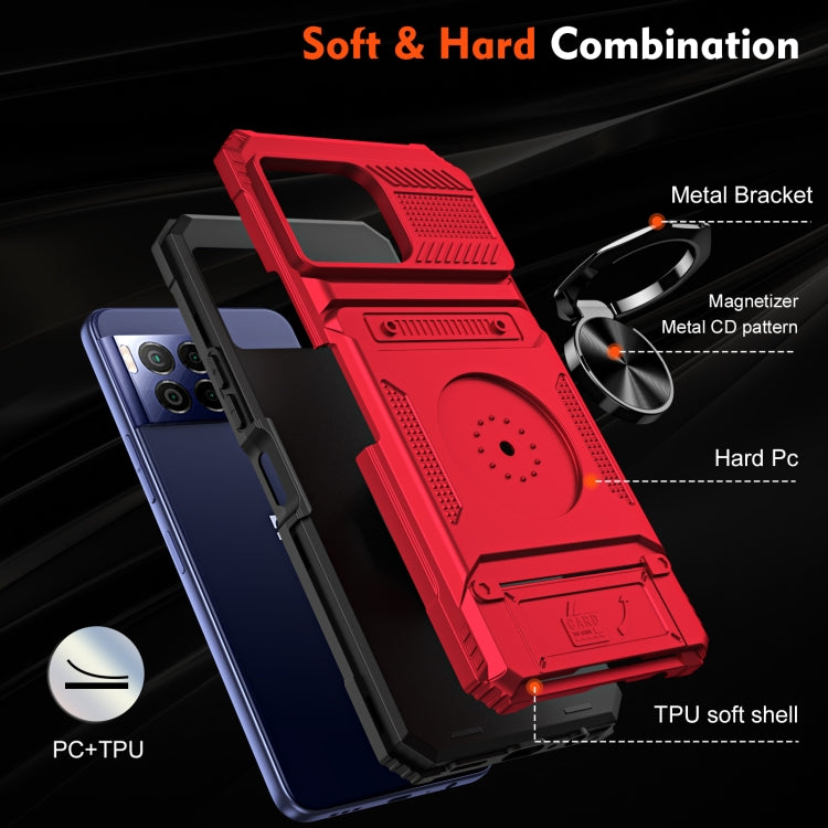 For T-Mobile REVVL 7 Pro TPU Hybrid PC Shockproof Card Phone Case with Metal Ring Holder