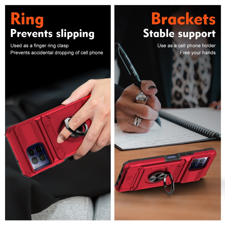 For T-Mobile REVVL 7 Pro TPU Hybrid PC Shockproof Card Phone Case with Metal Ring Holder