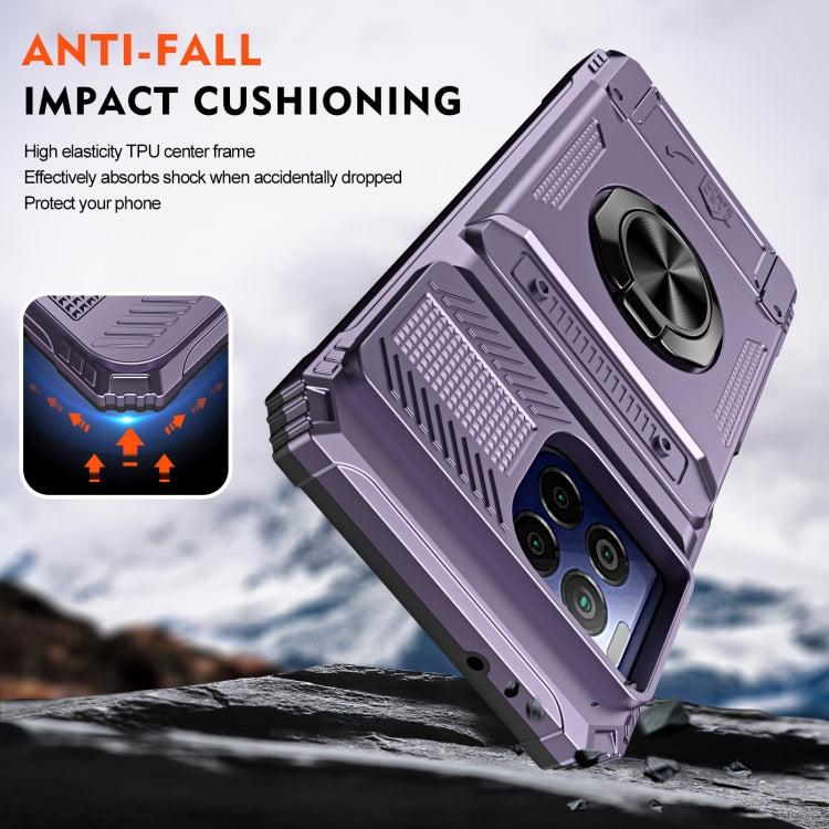 For T-Mobile REVVL 7 Pro TPU Hybrid PC Shockproof Card Phone Case with Metal Ring Holder