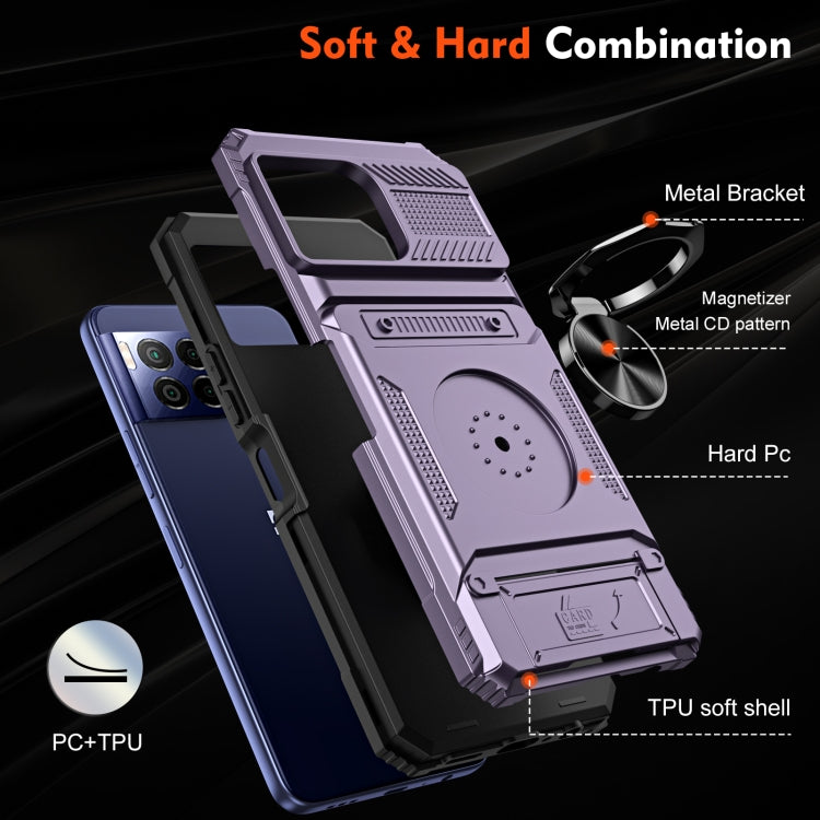 For T-Mobile REVVL 7 Pro TPU Hybrid PC Shockproof Card Phone Case with Metal Ring Holder