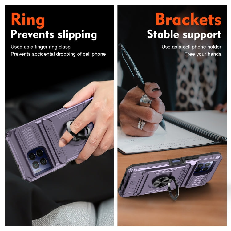For T-Mobile REVVL 7 Pro TPU Hybrid PC Shockproof Card Phone Case with Metal Ring Holder
